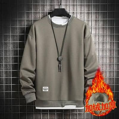 Men's velvet Sweatshirt Autumn Winter thickWarm Round neck long sleve