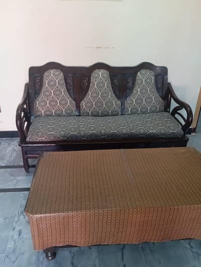5 seat wooden sofa and 1 ply bed
