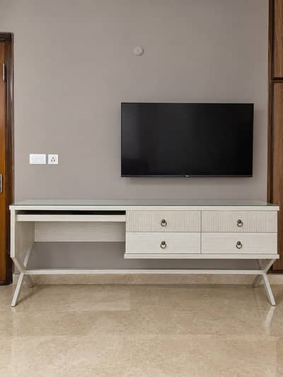 Console Table / Desk with 4 Drawers | Glass Top | 7 ft