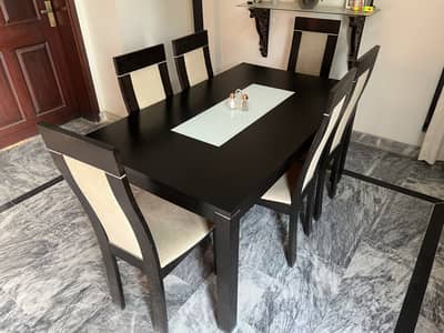 6 Seater Dining Table Set with Chairs – Black & Beige