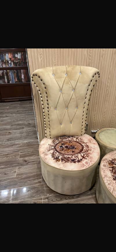 Elegant tufted accent chairs with matching stool set-Excellent