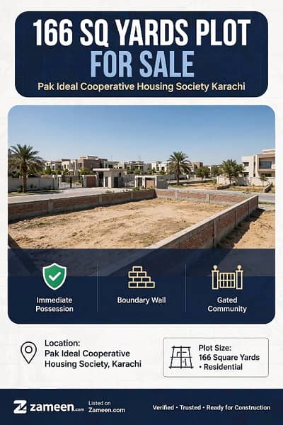 166 Sq Yards Residential Plot For Sale - Pak Ideal Co-Operative Housing Society - Gate No. 4 - Ready for Possession
