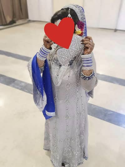 Beautiful Silver Grey Bridal Maxi with Royal Blue Dupatta