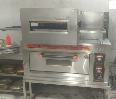 conveyer, new deck oven, crockery and furniture of a fast food
