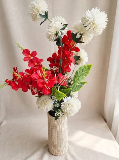 Tall Artificial Flower Vase with Premium Flowers - Home Decor