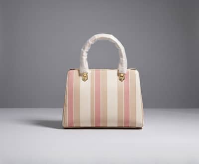 Pink & Beige Striped Handbag – Women's Bag