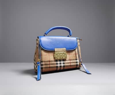Blue & Beige Check Handbag – Women's Bag