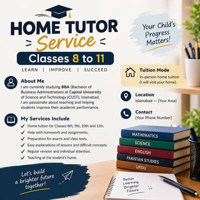 Home Tutor Available for Classes 8 to 11 – Home Tuition Service