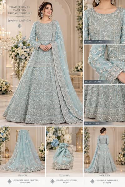 Designer Aqua Blue Bridal Walima Ensemble for Sale