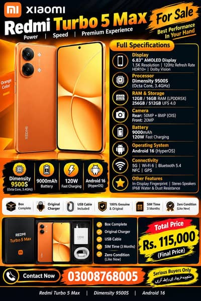 Xiaomi Redmi Turbo 5 Max orange color