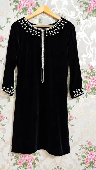 Elegant black velvet 2 Pc dress