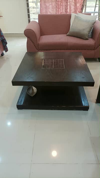 2-Tier Wooden Center Table with Glass Top - Excellent Condition