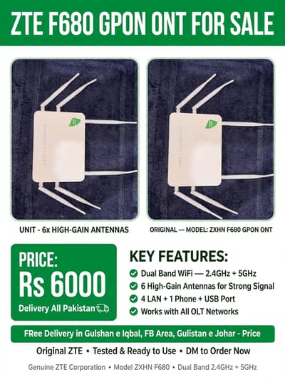 ZTE F680 ONT for Sale Rs 6000