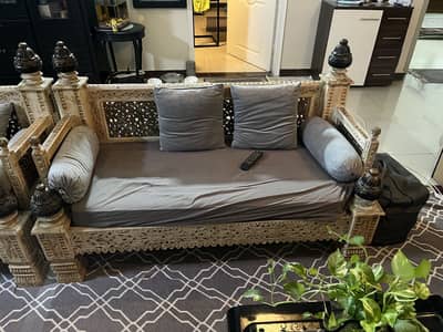 Custom-made hand-Carved wooden sofa set (swati style)