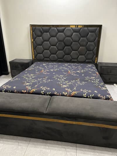 Velvet bed for sale with mattress and side table