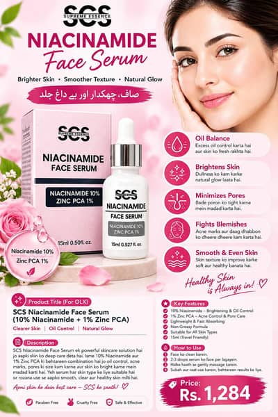 SCS Niacinamide Face Serum 10% + Zinc PCA 1% – 15ml