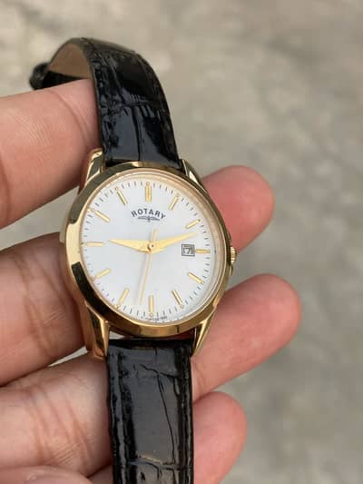 Rotary Classic Gold plated black strap watch