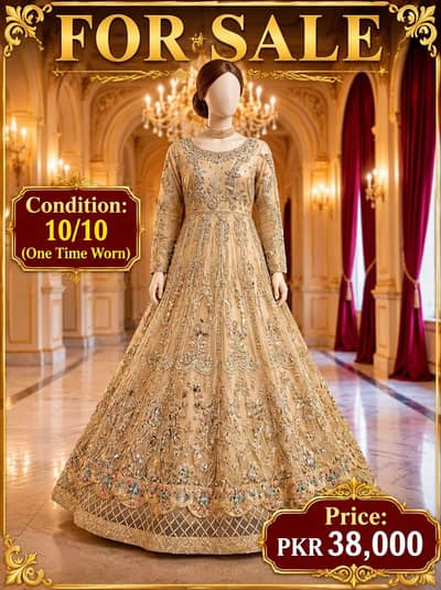 Royal Golden Heavy Embroidered Bridal / Formal Maxi