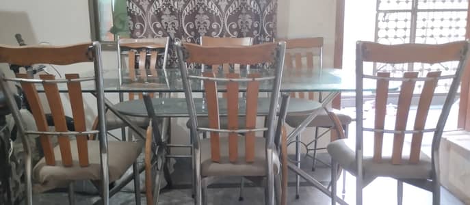 Six 6 seater dining table with six chairs