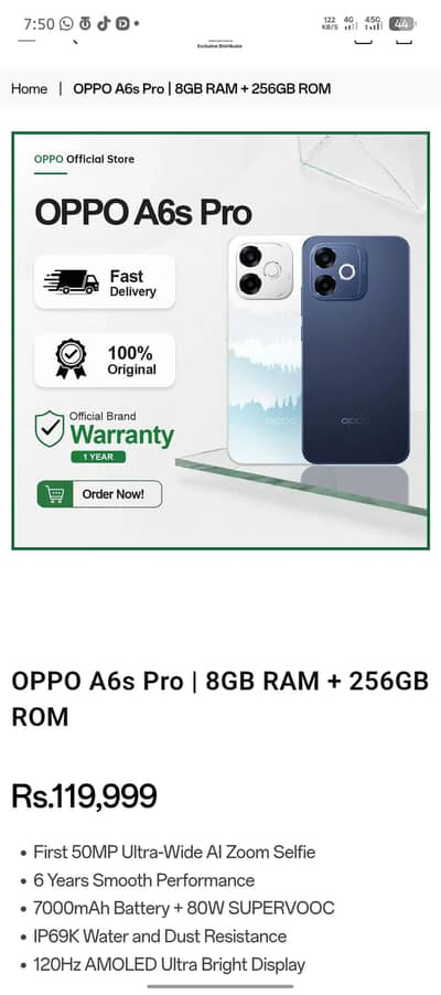 OPPO A6spro 8/256 just open box active Date 12/10/26 not use sim new