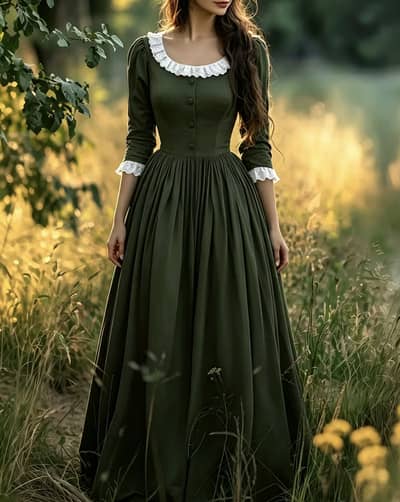 Elegant Dark Green Vintage Maxi Dress