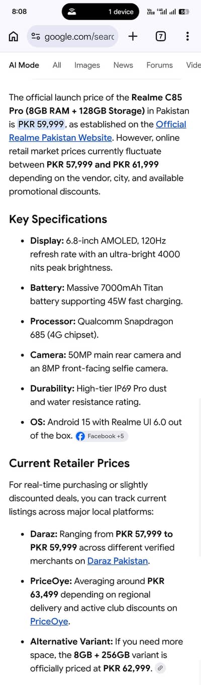 Realme c 85 pro 8/128