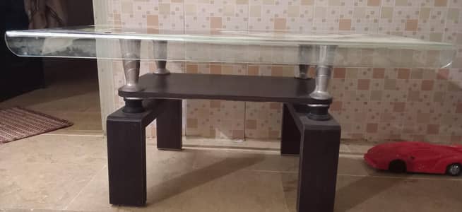 Glass Top Center Table with Wooden Legs for Sale