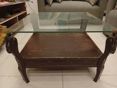 Wooden Coffee Table with Glass Top