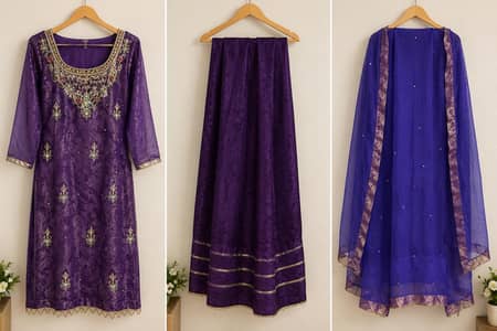purple short frock with sharara size Medium