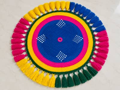 Handmade Crochet Art | Colorful Round Woolen Handmade Decor
