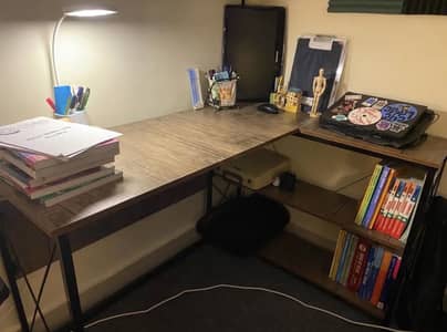 Computer Table – Office Desk Corner Workstation with Storage Shelves