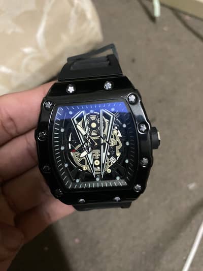 Husky Black Skeleton Watch