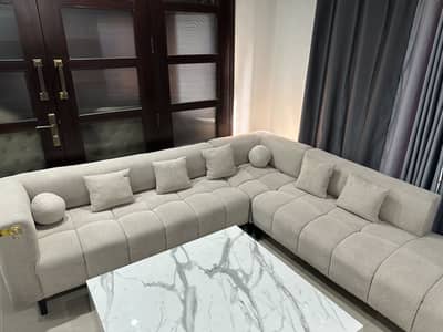 Luxury 7 Seater L-Shaped Sofa | Premium Bouclé Fabric | Modern Design