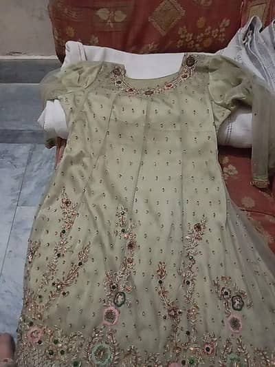 pista green heavy embroidered net froq