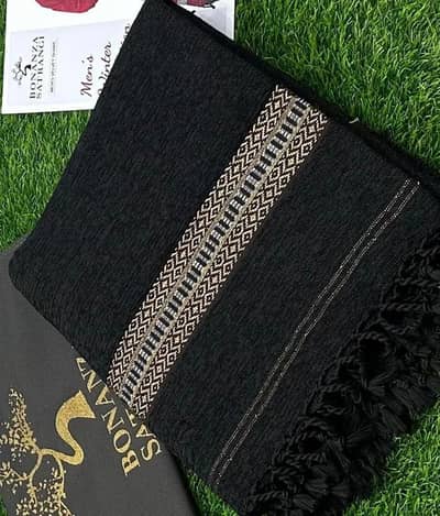 Men Velvet Shawl Black Geometric Pattern 3 Yard