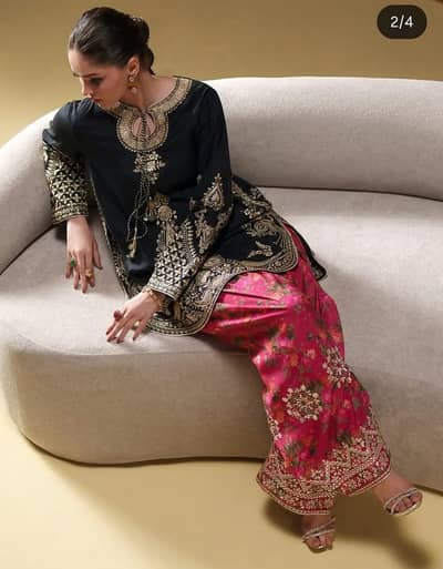 Brand New Black Pink Embroidered Fancy Suit