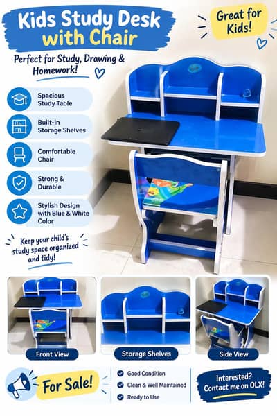 Title: Kids Study Table with Chair for Sale