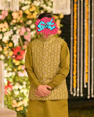 olive green sherwani with matching kurta shalwar stylish wedding wear