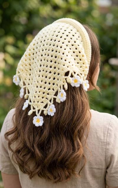 crochet flower bandana