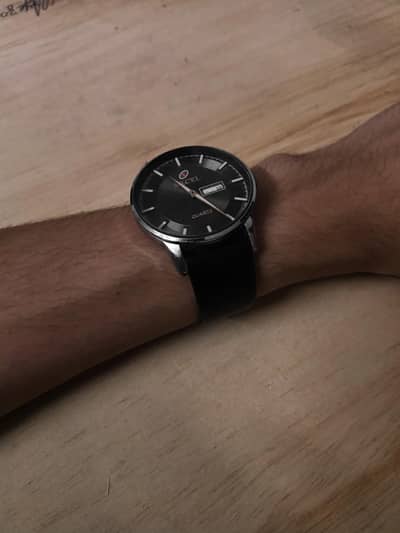 Excel Original Quartz Watch Black Dial Black Leather  Original Strap