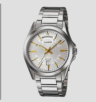 Original Casio MTP-1370 Stainless Steel Watch – Day & Date