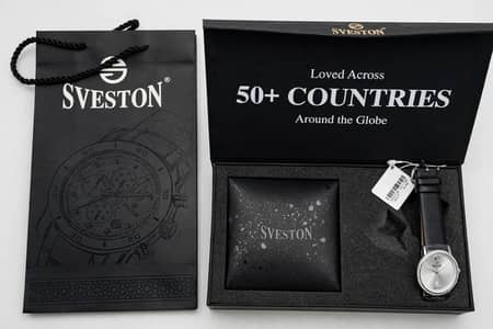 Sveston original watch Silver Dial with Black leather strips