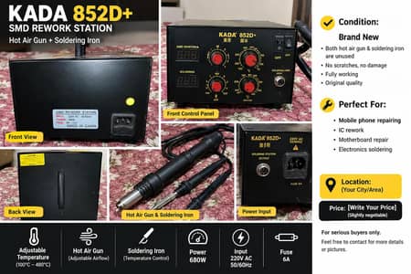 KADA 852D+ SMD Rework Station | Hot Air Gun + Soldering Iron |