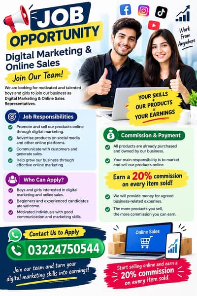 Job offer for best digital marketing boy and lady for my business