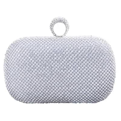 gold rahinestone clutch bag with ring handle
