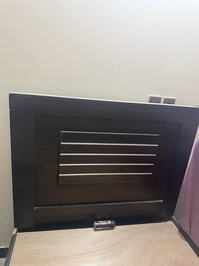 WOOD BED AND STEEL 2 DOOR WARDROBE