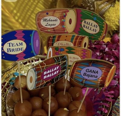 Mehandi , mayoon, and Wedding cake and Mithai toppers