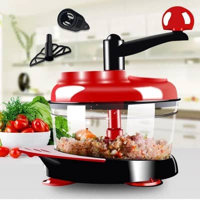 Manual Food Chopper Red Glass - 12 Blades Kitchen Chopper
