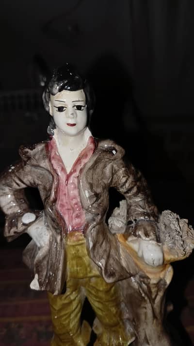 Vintage Porcelain Man Figurine with Flower Basket - Hand Painted Home