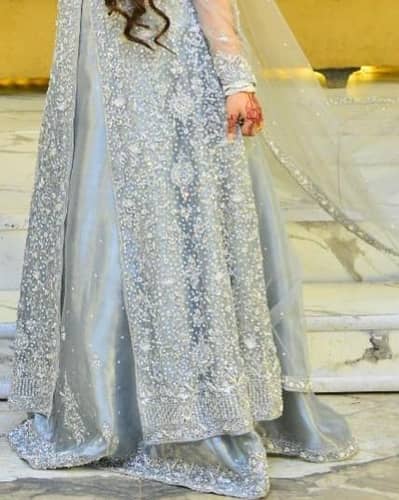 Luxury Silver Grey Bridal Maxi – Heavy Embellished Designer Dress